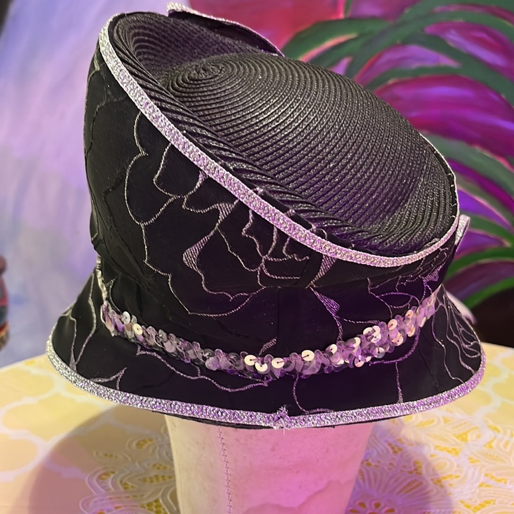 Vintage Ms. Divine Black Silver Sequin Hat - Picture 4 of 5
